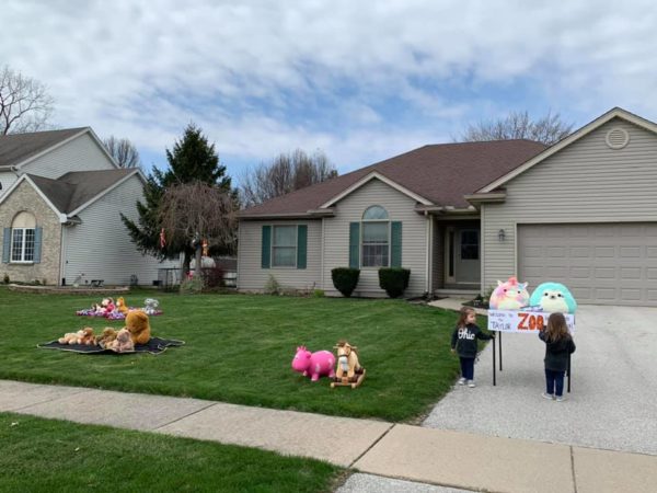 Neighborhood kids started a “social distancing” community zoo full of stuffed animals as the entertainment. Courtesy of Kelsey Jordan and Jamie Taylor.
