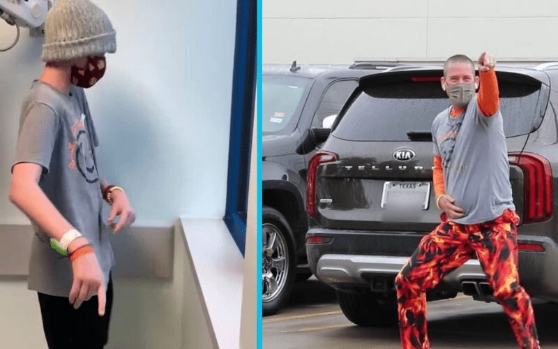 Texas dad dances outside his son’s hospital window while he gets cancer treatments.