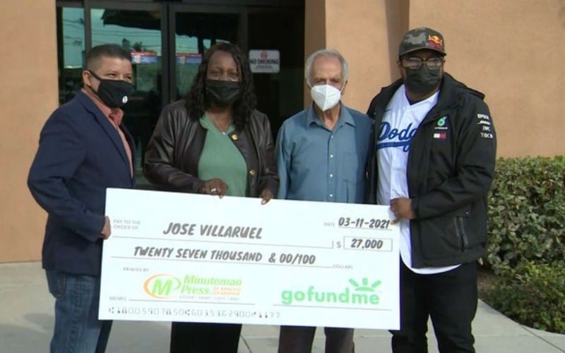 Jose Villarruel receives $27k check from GoFundMe campaign set up by former student, Steven Nava.