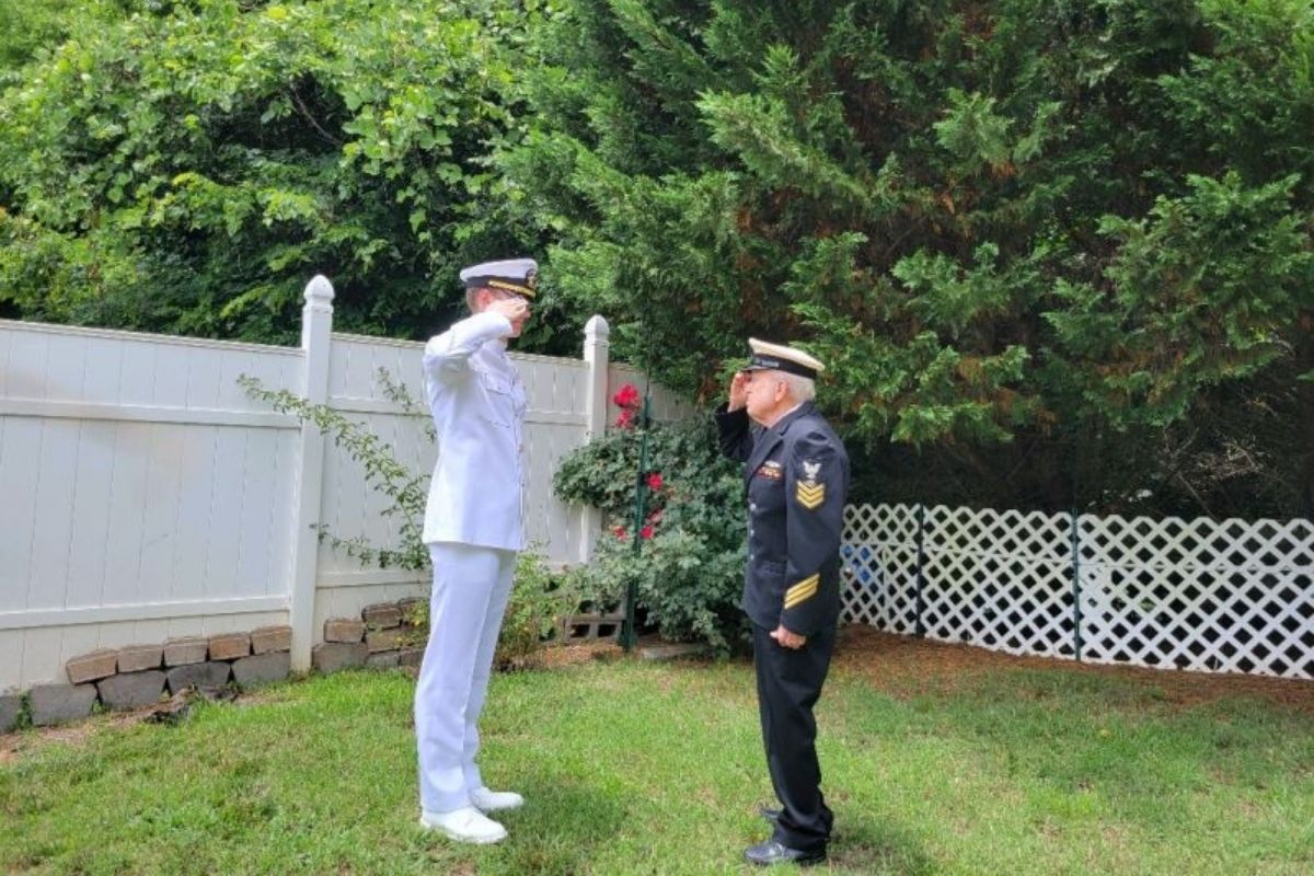 Grandfather with Alzheimer's gives Navy-bound grandson his 1st salute.