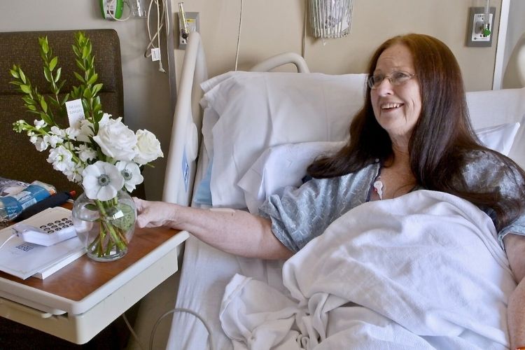 Repurposed wedding flowers from The Simple Sunflower being delivered to a patient.