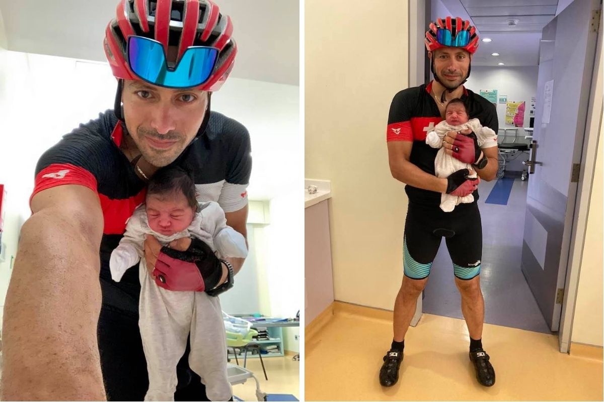 Lebanese doctor rides his bike 8 miles to deliver a newborn baby after running out of gas.