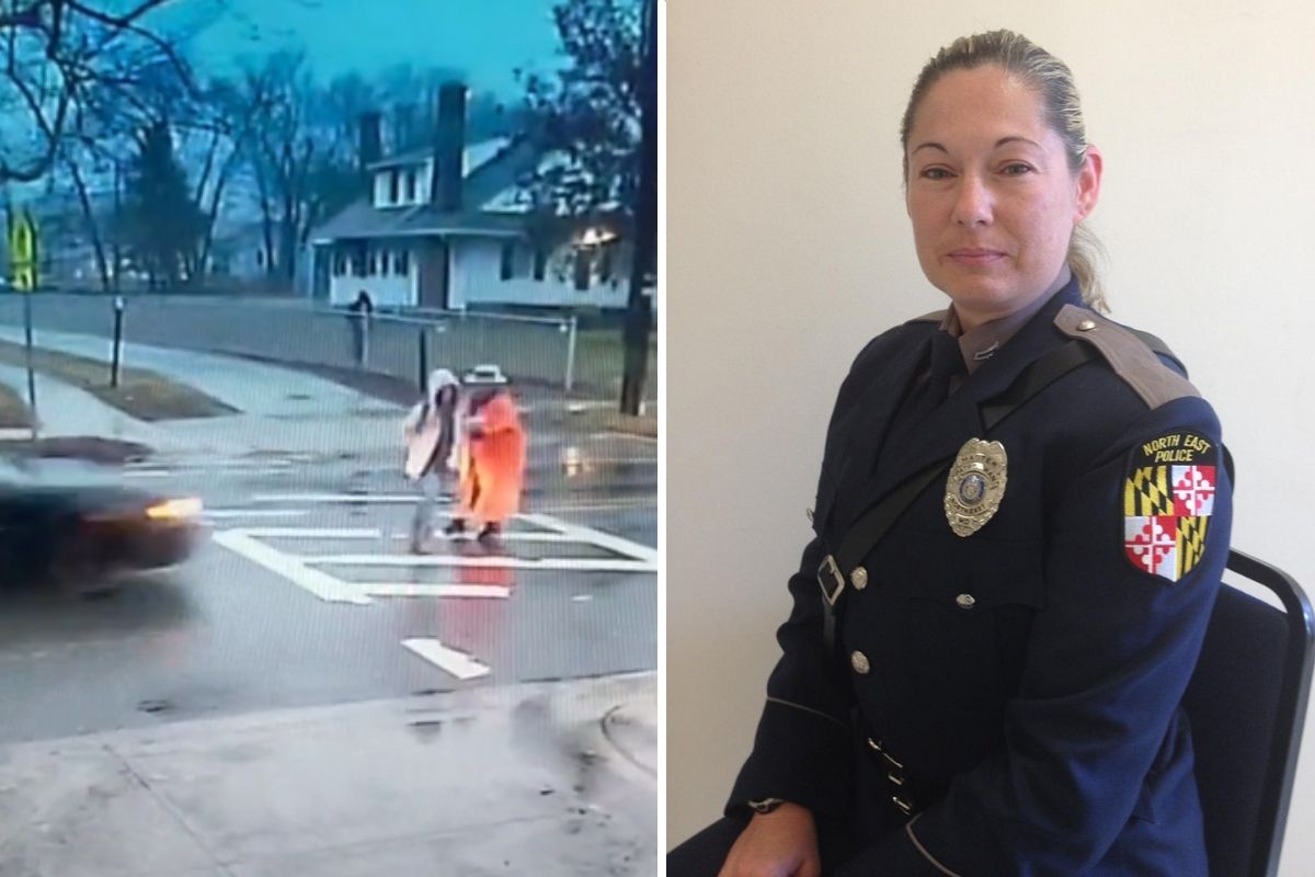 Hero police officer takes hit from speeding car while pushing student out of the way. 