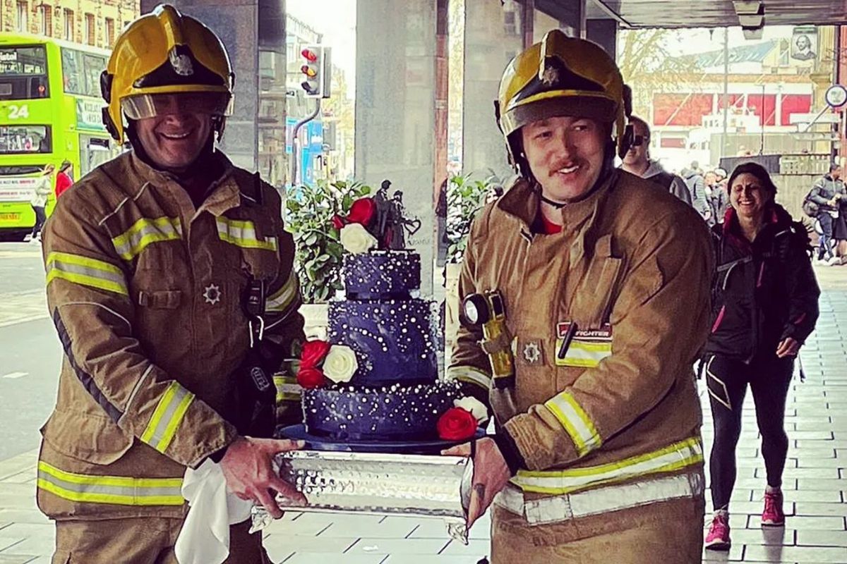 Firefighters rescue wedding cake after venue catches fire in couple's 3rd failed wedding attempt.