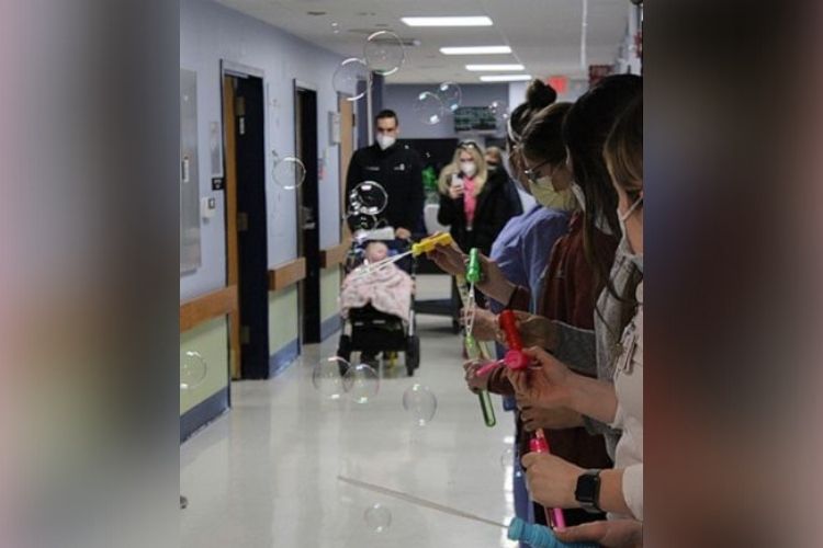 Bradi Foster received a bubble send-off from Franciscan Children's after being discharged.