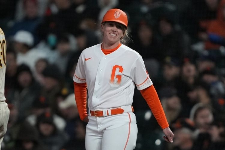 Alyssa Nakken makes MLB history as the first woman to coach on the field during a regular season game.