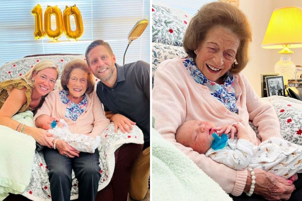 99-year-old woman meets her 100th great-grandchild 3 months before her 100th birthday. ( Christine Stokes Balster via GMA )