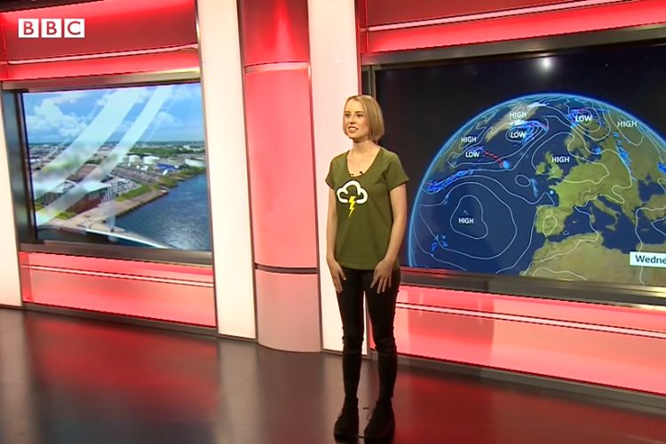 Laura Nuttall presenting the weather forecast on BBC.