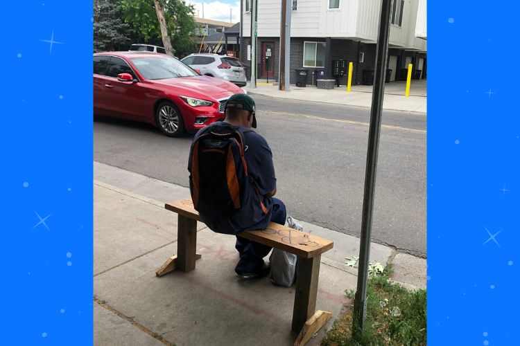 Colorado man starts building bus stop benches after seeing a woman waiting for the bus in the dirt (James Warren)