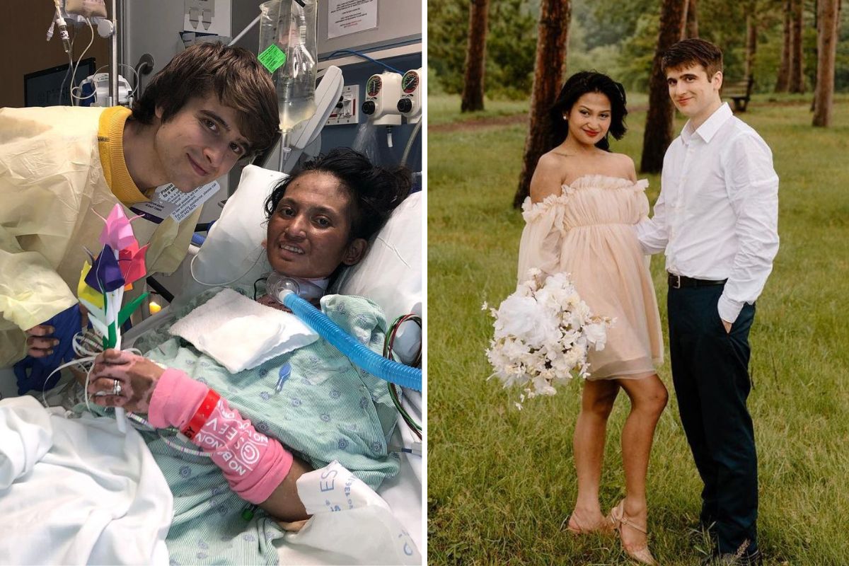 Man proposes to girlfriend while she battled a life-threatening illness, now they're happily married. (Viktoria Cupay)