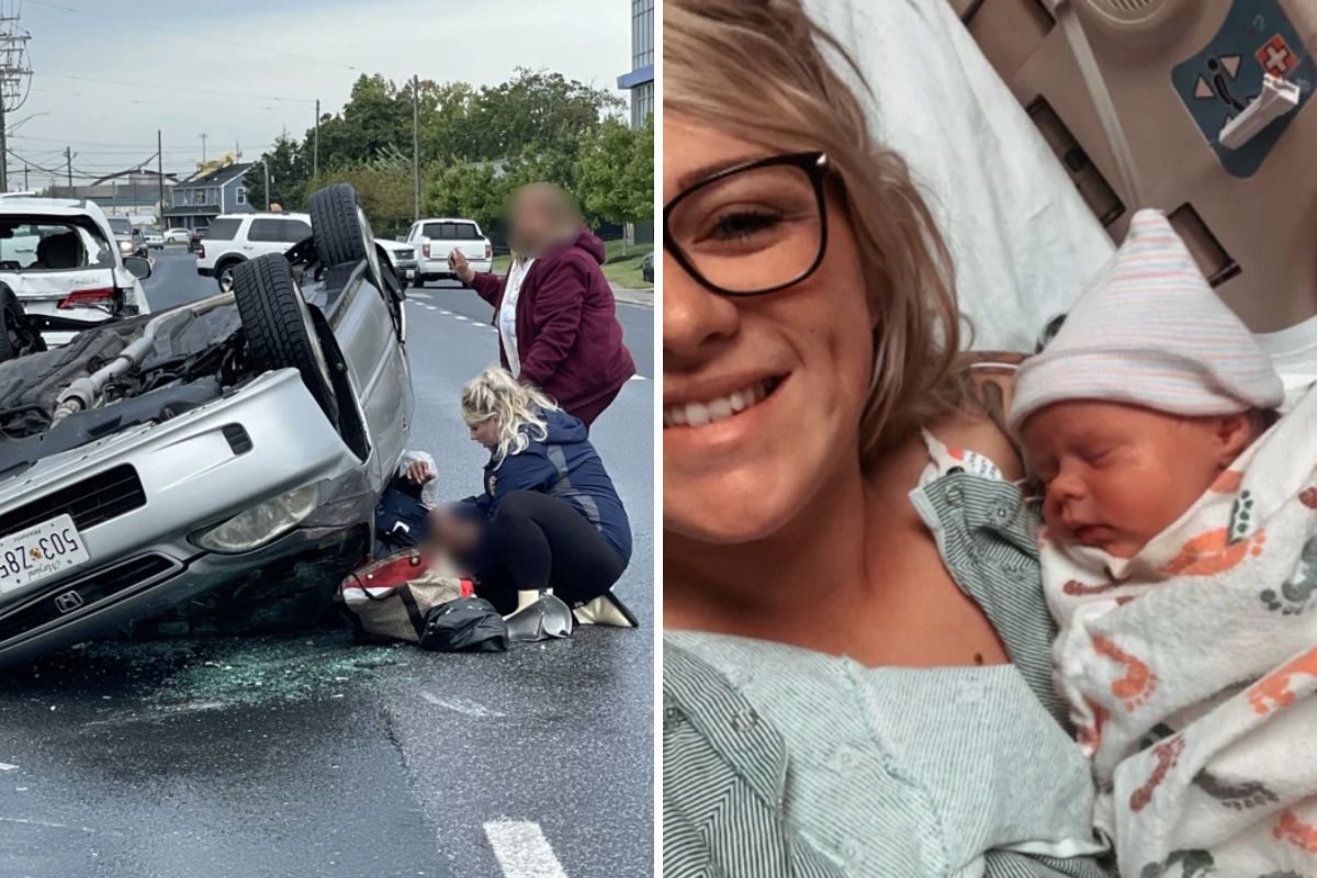 Pregnant firefighter rescues woman trapped in car after crash, then gives birth to healthy baby girl