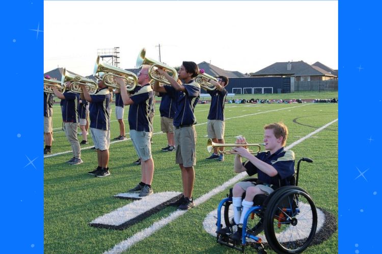 High school band director helps student in wheelchair live his marching band dreams. (David Anderson)